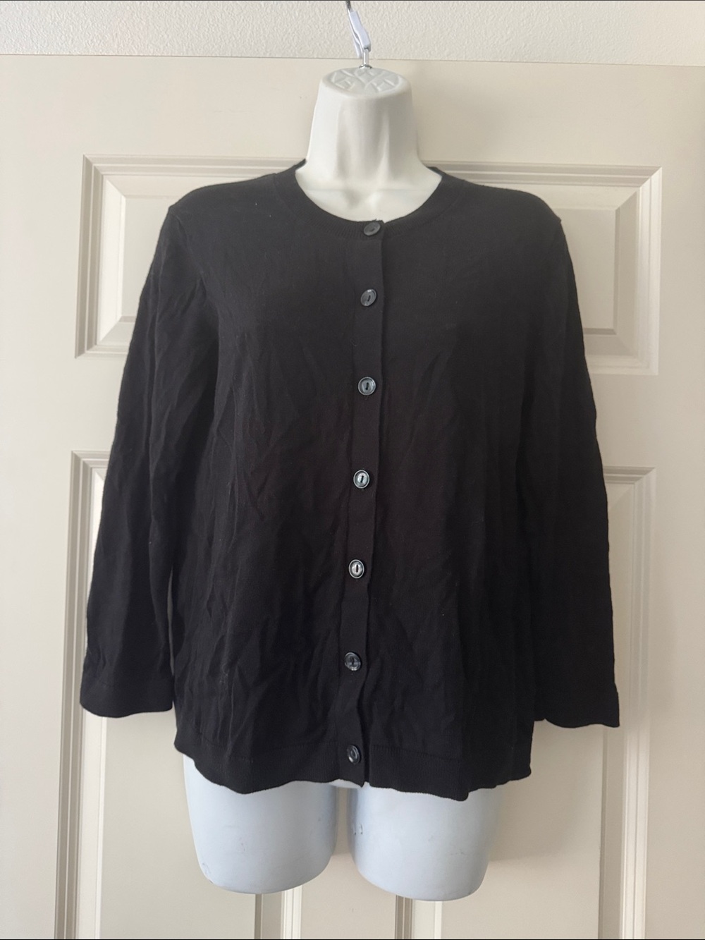 Loft Black Button-Front 3/4 Sleeves Cotton Cardigan size M